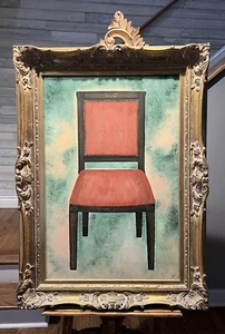 Large Vintage Original Acrylic Painting on Canvas Red Chair Signed 32.5"x 44.5" - Picture 1 of 11