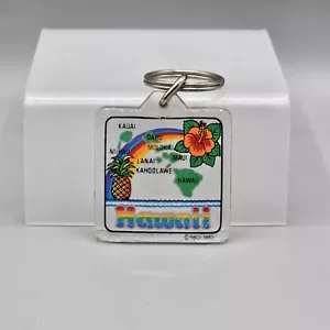 Llavero Lucite Acrílico Estado de Hawaii 1983 Islas Arco Iris Piña - Imagen 1 de 3