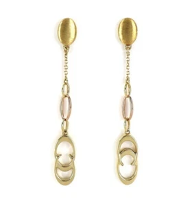 Chimento 18k Yellow Pink Gold Logo Chain Drop Dangle Earrings Italian Designer - Picture 1 of 9