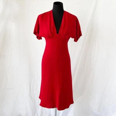 Derek Lam red V-neck pleated detail midi dress - Image 1 of 4