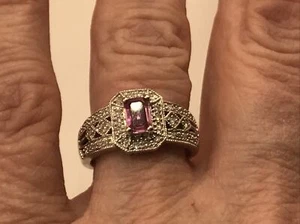 New 14K Emerald Cut Pink Sapphire & Diamond Ring White Gold Engagement - Picture 1 of 5