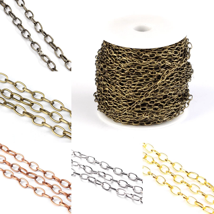 109yds/Roll Iron Cross Chains Oval Link Cable Smooth Strings Spool 6.9x3.8x0.9mm - Image 1 of 1