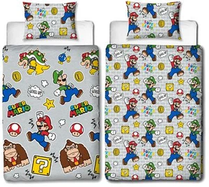 Super Mario Level Up Single Duvet Cover Reversible Bedding Set Donkey Kong - Picture 1 of 3