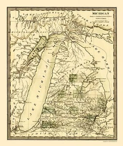 Mapa histórico del estado - Michigan - Burr 1831 - 23 x 27,24 - arte de pared vintage - Imagen 1 de 20