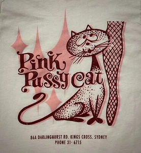 PINK PUSSYCAT ! LADIES T-SHIRT White- BURLESQUE PIN-UP GO GO STRIP CLUB - Picture 1 of 2
