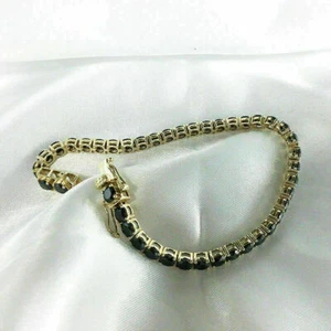 9.50Ct Round Cut Simulated Blue Sapphire Bracelet 925 Silver Gold Plated - Picture 1 of 5