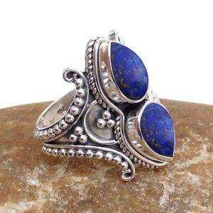 Natural Lapis Lazuli Solid 925 Sterling Silver Statement Gift Mother Ring J113