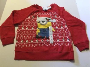 Minions Weihnachten Urlaub rot Sweatshirt Jungen Mädchen Kinder NEU XS 4-5 - Bild 1 von 3