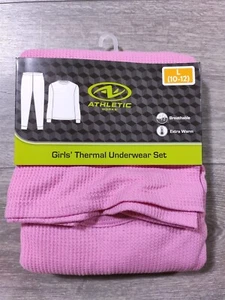 Athletic Works Thermal Underwear Kids Large 10-12 Pink Shirt Pant PJ Set Girls - Picture 1 of 4
