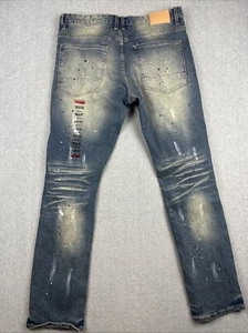 Smoke Rise Jeans Herren 36x32 Blau Skinny Stretch Hiphop Grunge Streetwear Distress - Bild 1 von 10