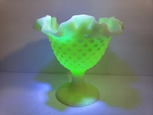 Fenton Custard Glass Hobnail Ruffle Pedestal Dish  - Picture 1 of 5