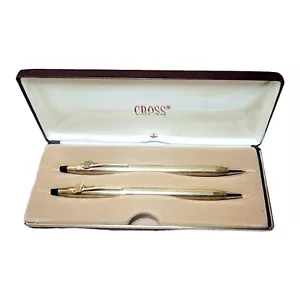 Set vintage penna e matite a croce oro 10k riempito con carta e custodia - Foto 1 di 6