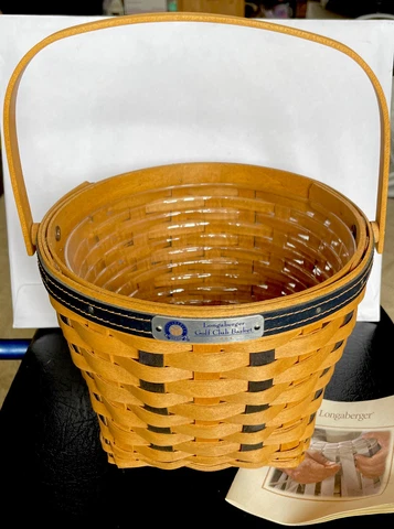 Longaberger 2003 Golf Club Medium Handle Basket With Plastic Liner Booklet Cover