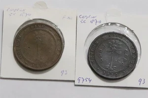 🧠🇱🇰 SRI LANKA CEYLON 5 CENTS 1870 - 2 VICTORIA COINS B66 #89 - Picture 1 of 2