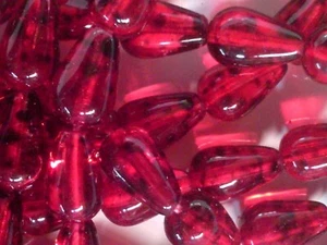 Vtg 7 RED PICASSO SPOT DROP GLASS BEADS 12X7mm #052620f LAST LOT! - Picture 1 of 3