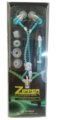 Auriculares MIC manos libres con cremallera azul - Nuevos en caja - Brillan en la oscuridad Foto 1 de 4