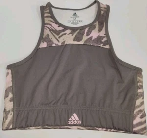 Adidas Prime green Sports Bra Size Medium Racerback Gray/Green/Pink - Picture 1 of 3