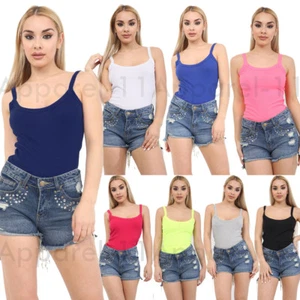 Neu Damen Damen Sommer Passform gerippte Weste Riemen Cami Top Übergröße UK 8-26  - Bild 1 von 21