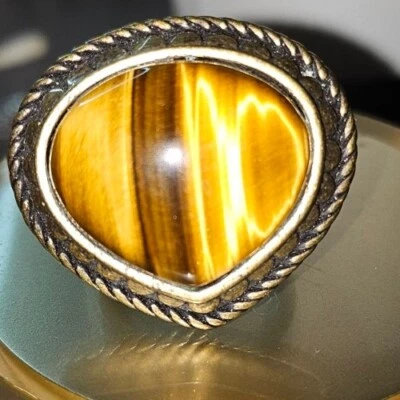 Fossil Ring - Tigers Eye chunk in antiqued gold/ bronzeSZ 8 - Image 1 of 4