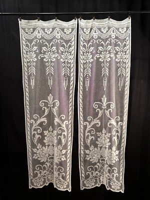 Antiche Tendine Tende Coppia Filet 175x55cm Circa - Immagine 1 di 3