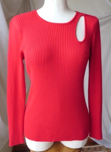 CARMEN MARK VALVO RED SWEATER LONG SLEEVE CREW NECK STRETCH RIBBED CUT OUT L TOP - Picture 1 of 6