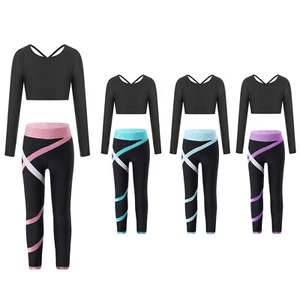 Kids Girls Sports Workout Outfits Crop Top Shirts Yoga Leggings Set Dancewear - Picture 1 of 54