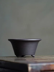 6.22in Chinese Refine Zisha Vintage Handmade Wide Potted Bonsai Firing Plant Pot - Picture 1 of 6