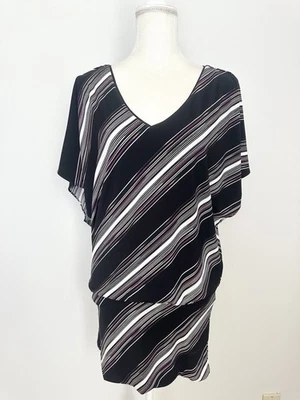 Vestido blusa para mujer White House Black Market talla S cuello en V negro rosa a rayas Foto 1 de 4
