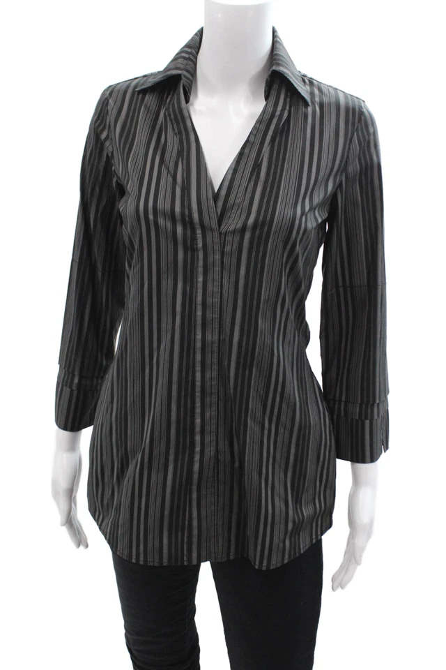 Túnica Bailey 44 para mujer negra seda a rayas cuello manga 3/4 talla S Foto 1 de 4