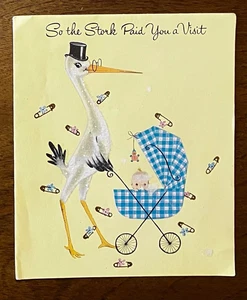 1960s Congratulations! Greeting Card "So the Stork Paid You a Visit" USED - Picture 1 of 4