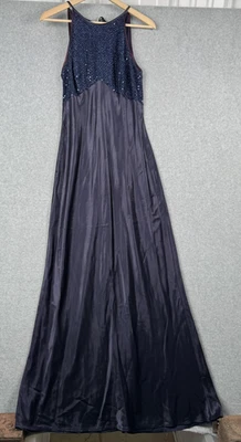 Vestido De Colección Steppin Out Para Mujer 11/12 Azul Marino Lentejuelas Satén Formal Maxi Años 90 Y2K Foto 1 de 4