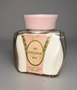 Vintage AVON Cotillion Pulverbeutel - 1952 Glasflasche - 1 1/4 oz - unbenutzt - Bild 1 von 7