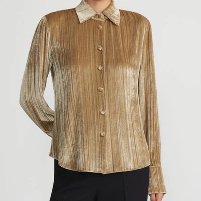 NUEVA Blusa Lafayette 148 Terciopelo Plisado Cuello Dorado M Foto 1 de 4