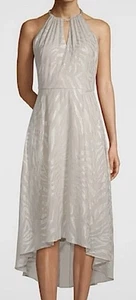 WHBM Metallic Zebra Biscotti Print Hi Lo Midi Dress Chain Halter Neckline - 12 - Picture 1 of 6