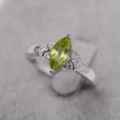 925 Sterling Silver Green Peridot Ring Natural Gemstone Minimal Women Ring - Image 1 of 4