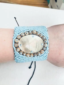 Native American wide band turquoise beads w/ Alabaster & Wood Onesize Fits All - Picture 1 of 6