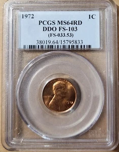 1972 LINCOLN CENT DOUBLE DIE OBVERSE ERROR Graded PCGS MS-64 Red - Picture 1 of 2