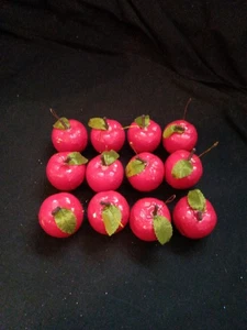 Juego De 12 Adornos Navideños Vintage Artificiales Manzana Roja con Hojas De Tela  - Imagen 1 de 10