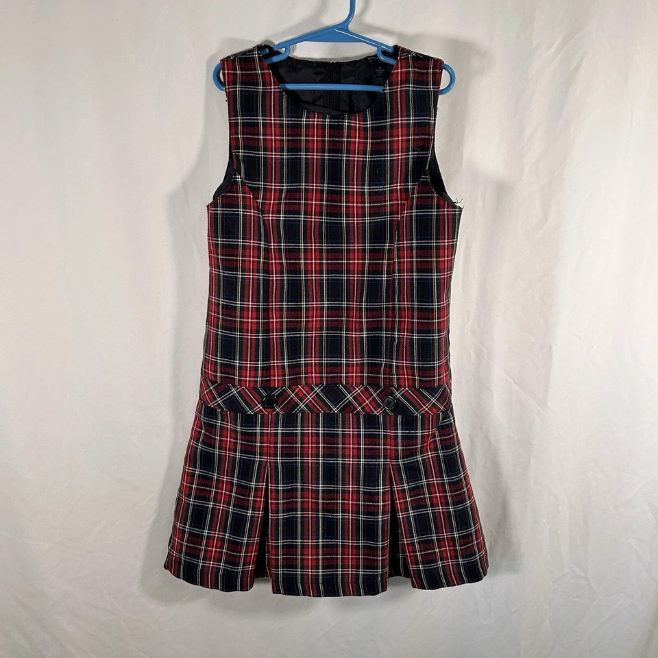 Vestido Tommy Hilfiger Niñas 8 Rojo Azul Cuadros Cremallera Trasera Sin Mangas Cuello Redondo Foto 1 de 4