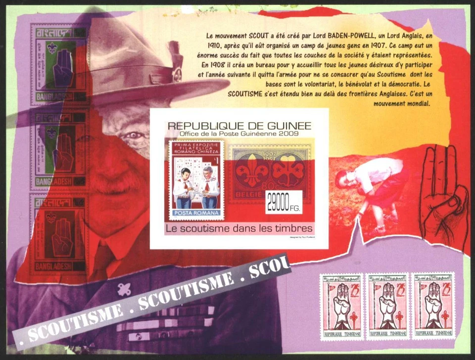 Mint S/S Scouts Scoutind Satams on stamps 2009  from Guinee  avdpz - Image 1 of 1