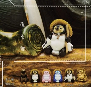 Sitting Raccoon Dogs 6ps Set Gashapon Gacha Capsule Toy Figure Kitan Club Tanuki - Picture 1 of 7