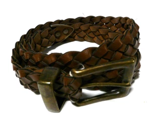 Geflochtener geflochtener brauner Ledergürtel Messingschnalle verstellbar bis 32" - Bild 1 von 5