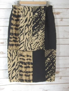 ANNE CRIMMINS UMI Womens 12 Beige Black Silk Animal Print Straight Skirt Lined - Picture 1 of 5