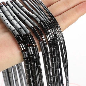 Natural Stone Bead Black Cylinder Hematite Loose Spacer Beads for Jewelry Making - Picture 1 of 7