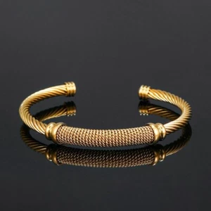 Stainless Steel Twist Design Cuff Bangle Gold Colour Bracelets Gift for Girls - Picture 1 of 5