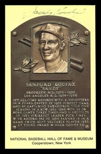 Sandy Koufax Signed Yellow Hall of Fame Plaque Postcard JSA Authentic (Light) - Picture 1 of 4