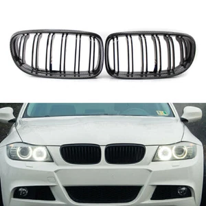 Parrilla delantera de fibra de carbono y listones de color negro para BMW E90 E91 2009-12 325i - Imagen 1 de 12