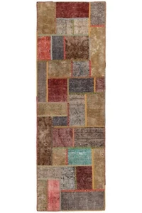 Patchwork 250x80 CM Tissés à la Main Tapis Persan Orient Tapis Vintage - Picture 1 of 12