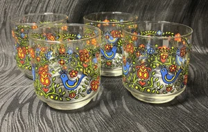 Vtg Libbey Corning Country Festival Glasses Friendship 3" Floral 70s Groovy - Picture 1 of 12