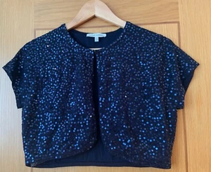 LAURA ASHLEY Navy Blue Sequin Bolero Cardy Shrug UK 14 Elegant Party Occasions - Picture 1 of 9
